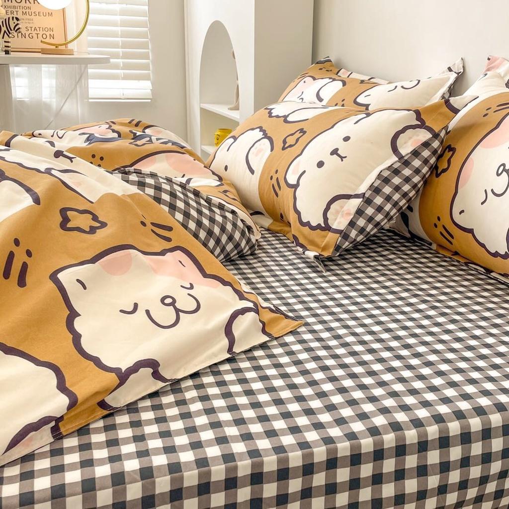 Bộ chăn ga gối Cotton poly M2T bedding, vỏ chăn mền, drap ga giường và 2 vỏ gối nằm - PL Gấu bắc cực