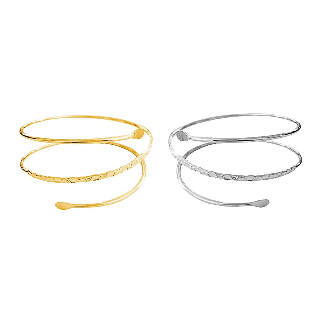 2Pcs Minimalist Metal Swirl Coil Upper Arm Cuff Womens Open Armband Bangle