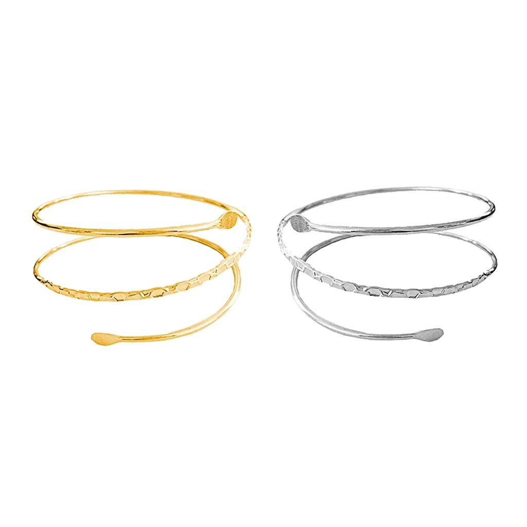 2xMinimalist Metal Coil Upper Arm Cuff Bracelet Armlet Armband Bangle Golden