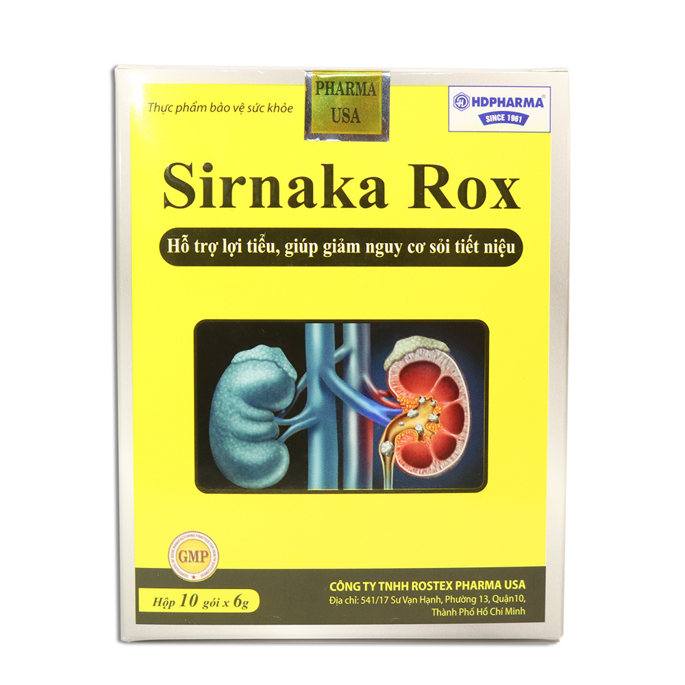 Sirnaka Rox lợi tiểu, giảm nguy cơ sỏi thận, sỏi tiết niệu - Hộp 10 gói thành phần Cao Kim tiền thảo, Cao đặc Râu mèo