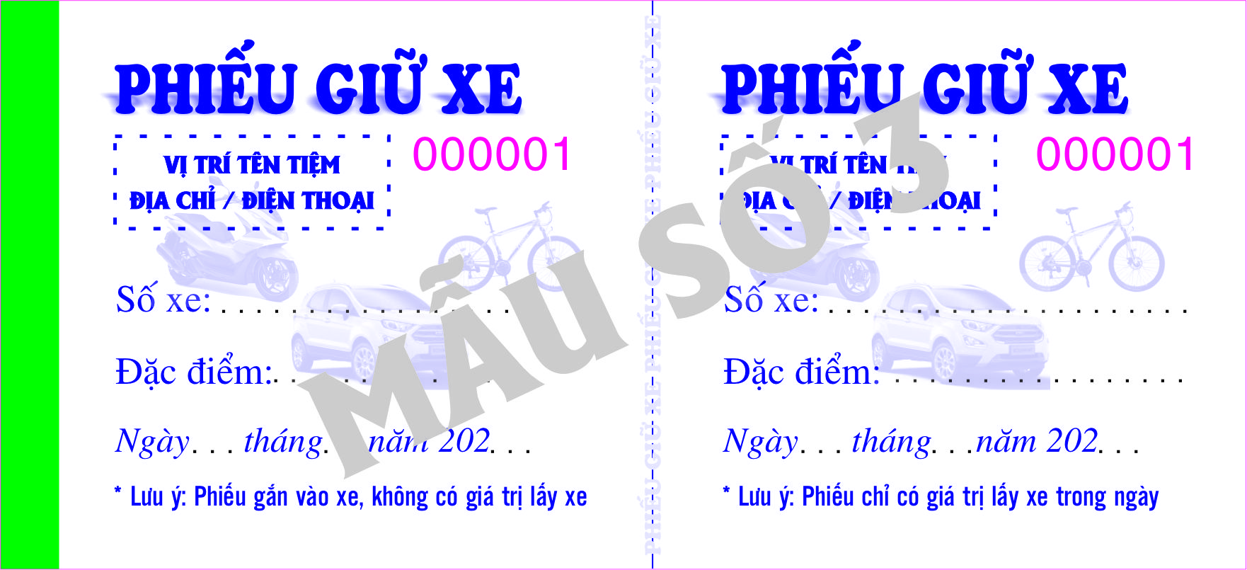 Phiếu giữ xe-Block 100 quyển-chọn mẫu in tên