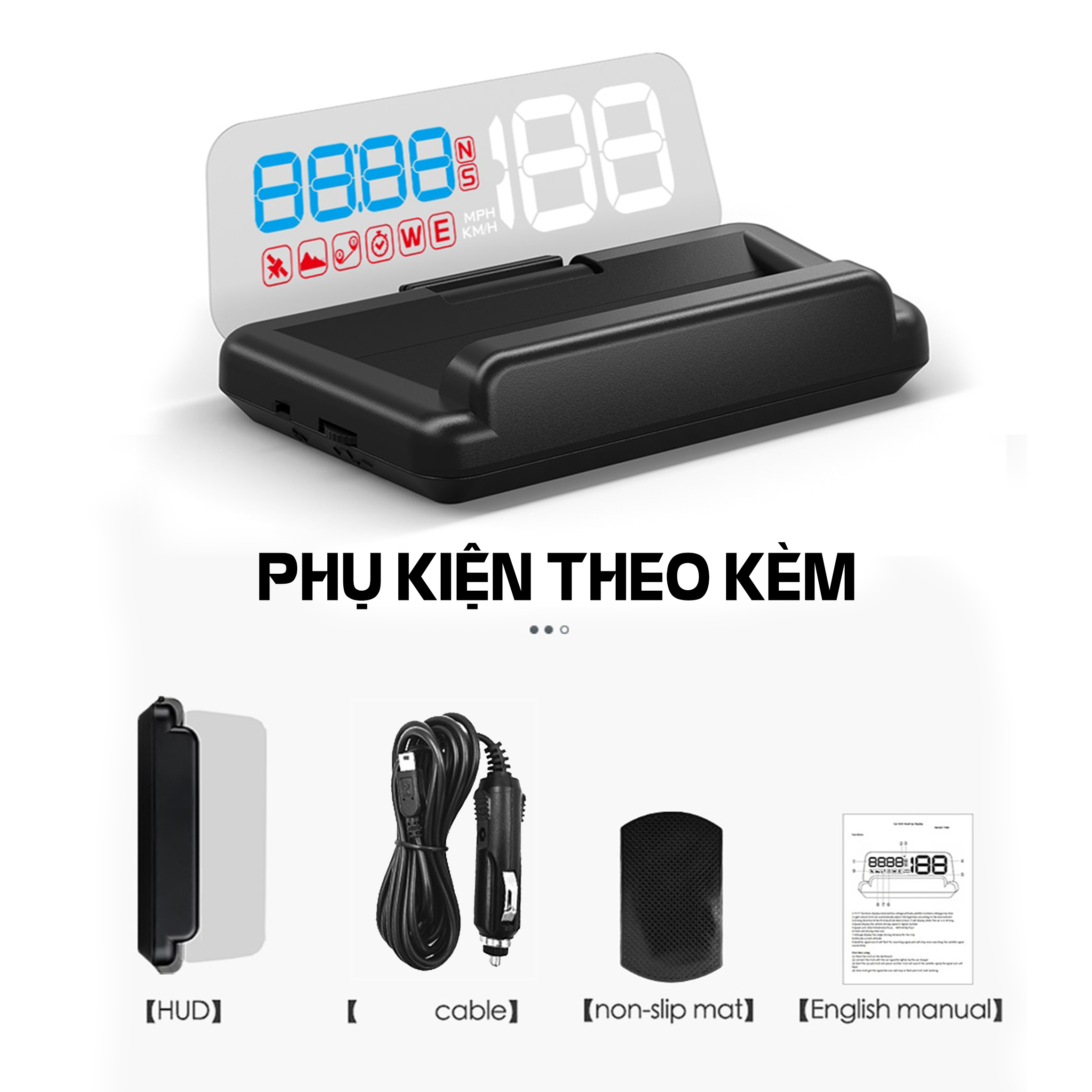 Màn Hình Hiển Thị HUD Thông Minh - Phụ Kiện Ô tô Bộ Hiển Thị Tốc Độ Lên Kính HUD T900 Không Cần Dán Phim Phản Quang sử dụng tẩu nguồn điện 12V