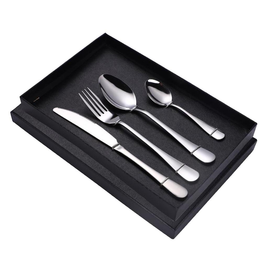 Stainless Steel Cutlery Set Spoon Fork Knife 4 piece Set Silver
