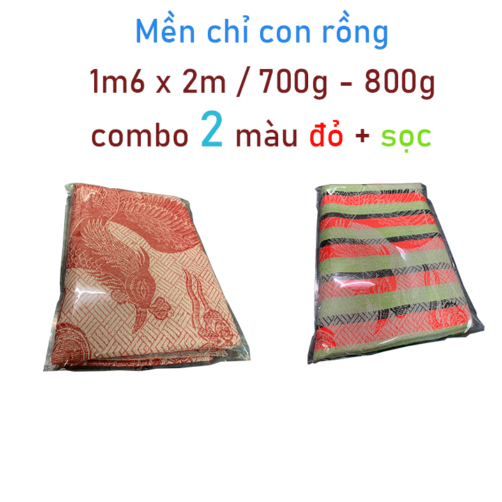 Combo Mền chỉ cotton con rồng combo 2 màu Đỏ + Sọc 