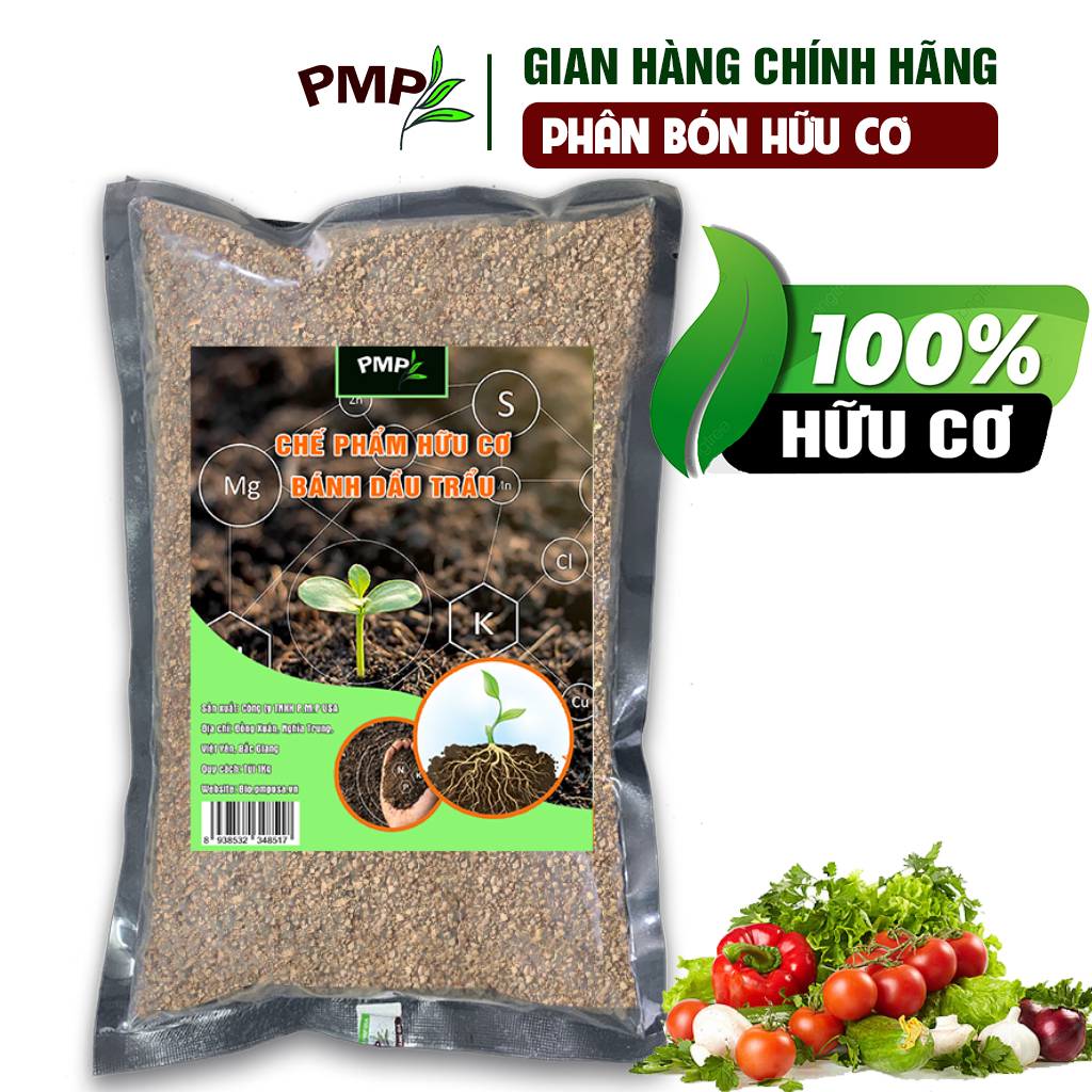 Phân hữu cơ bánh dầu trẩu PMP ủ vi sinh cho rau sạch, hoa cây cảnh 01Kg