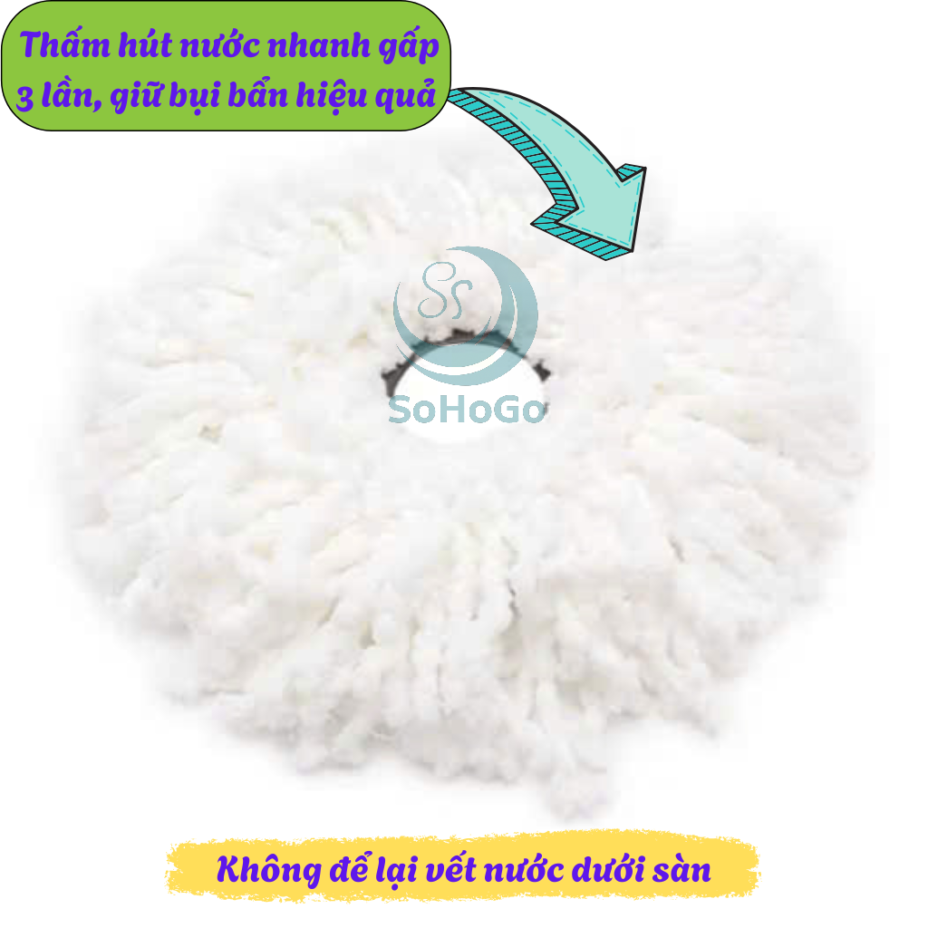 Bông Lau Nhà Đa Năng Microfiber Thấm Hút Cực Tốt -Đầu  Bông Lau Nhà Xoay 360 Độ Thay Thế – Sợi Bông Mịn Siêu Bền -Bông Lau Nhà Thay Thế Loại Tốt – Lắp Được Cho Nhiều Loại Cây Lau