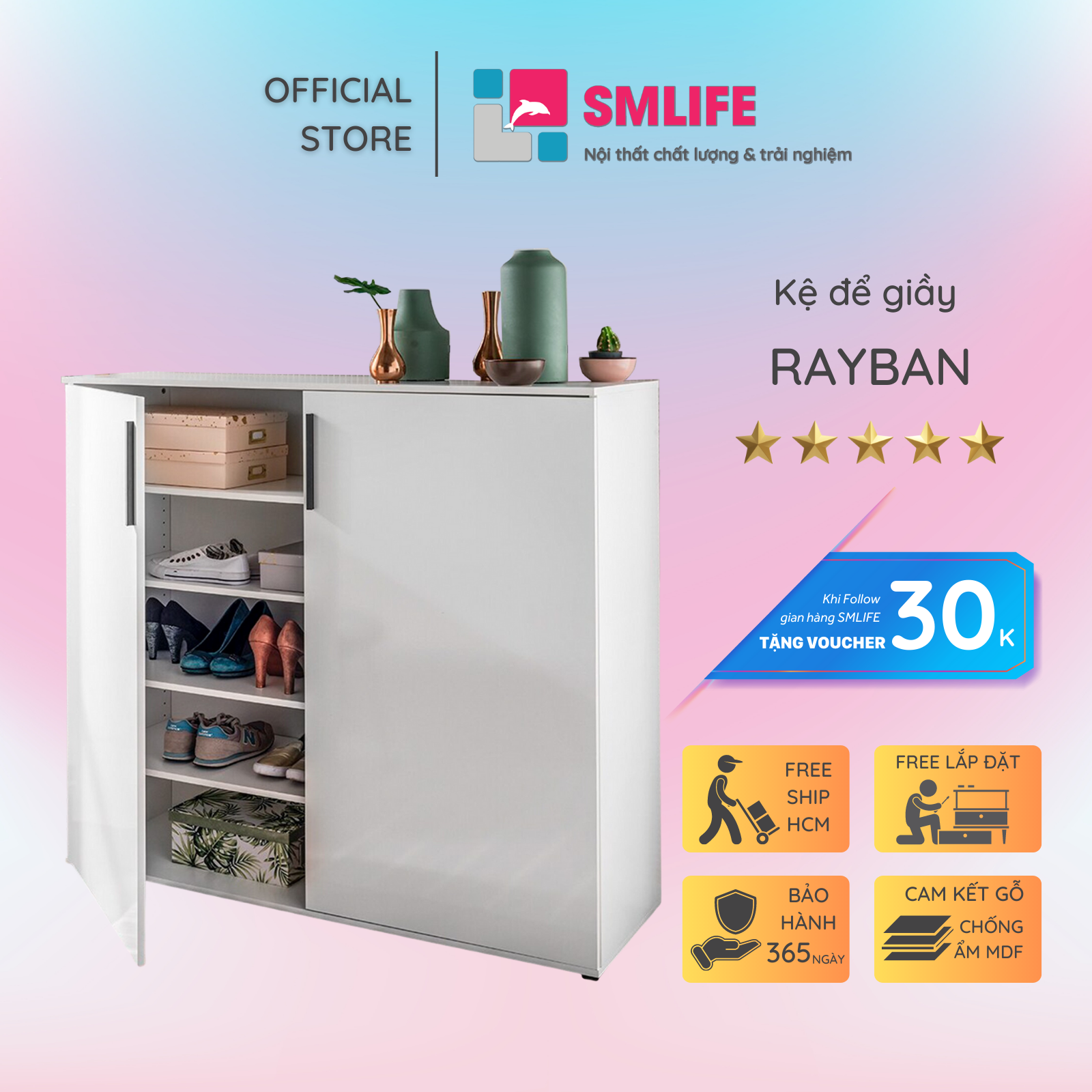 Kệ để giầy đẹp gỗ công nghiệp SMLIFE Rayban