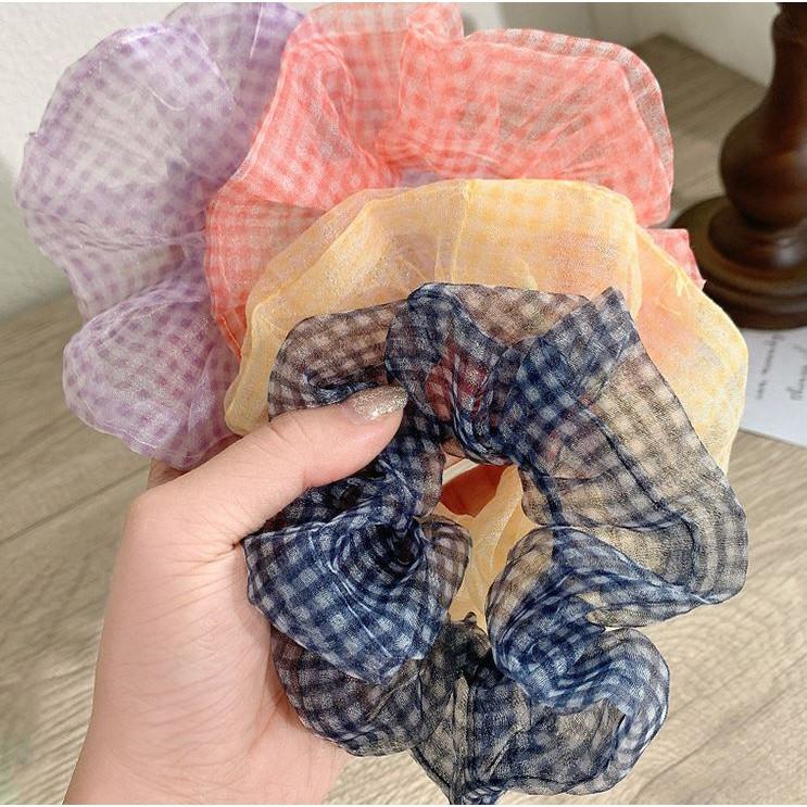 Dây buộc tóc vải scunchies voan kính loại đẹp C39