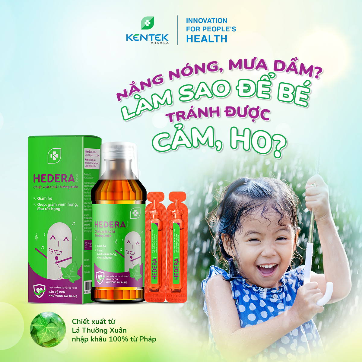 COMBO Hô Hấp, giảm ho, bổ phế, sạch mũi dành cho bé Siro Hedera chai 100ml và Bisalt Nano bạc chai 75ml | Kentek Pharma