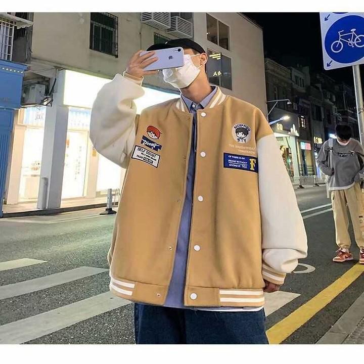 Áo Khoác Bomber Nỉ Bông Nút Bấm BAD BOY F Form Rộng Unisex Nam Nữ Couple Ulzzang Áo khoác bóng chày unisex form rộng cao cấp
