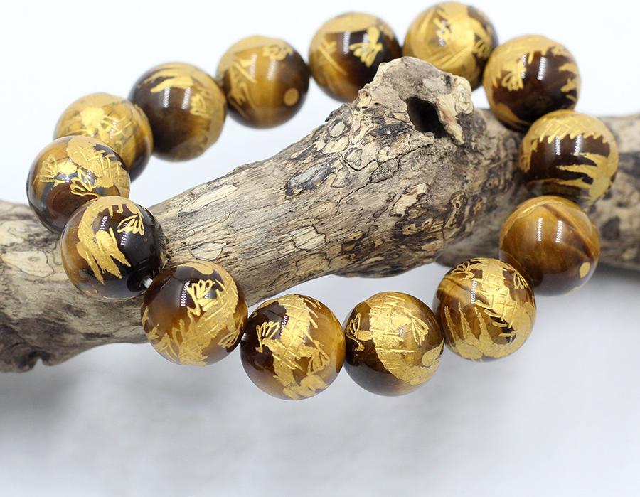Vòng Tay Đá Mắt Hổ Vàng Chạm Rồng 14MM