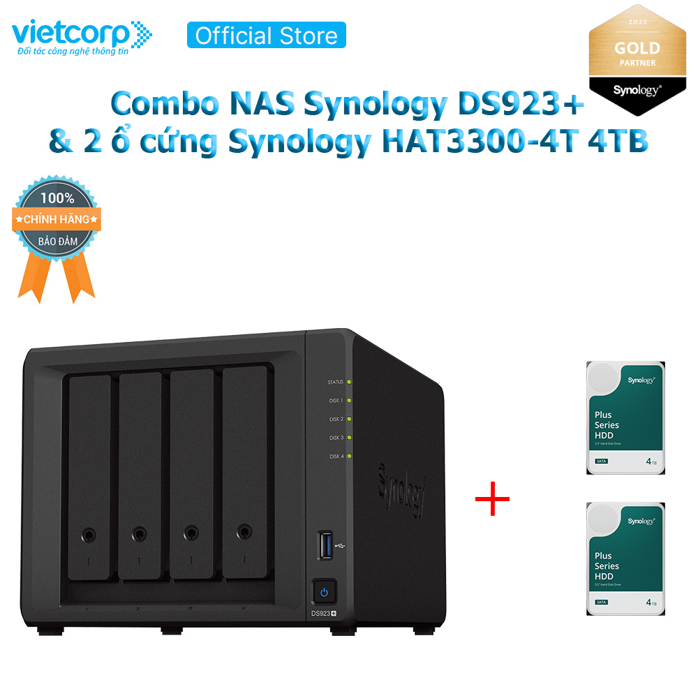 Combo Thiết bị lưu trữ NAS Synology DS923+ và 2 Ổ cứng Synoly HAT3300-4T  Hàng Chính Hãng