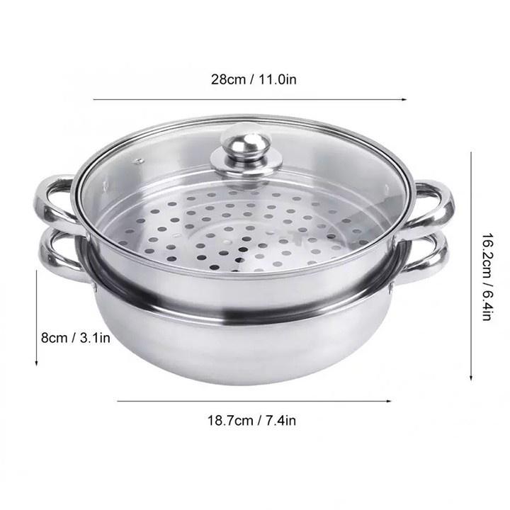 Nồi hấp 2 tầng inox - nồi hấp cách thủy siêu nhanh , bộ nồi inox vung kính kèm xửng hấp