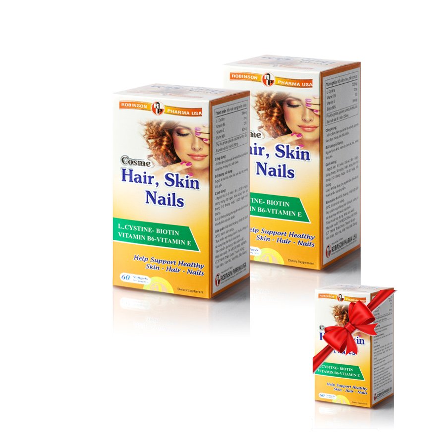 COMBO 2 CHAI TPCN COSME HAIR SKIN NAILS kích thích mọc tóc nhanh, giúp cho chân tóc chắc khoẻ - Chai 60 viên TẶNG 1 CHAI
