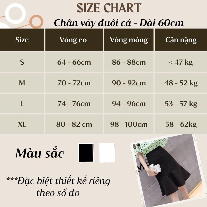 Chân váy công sở dáng đuôi cá dài 60cm vải kaki thun co giãn, thoáng mát