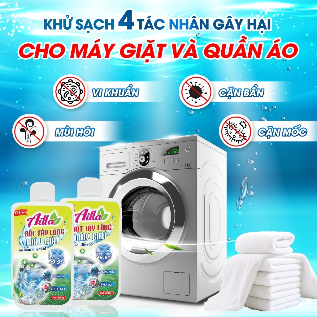 Combo 2 Tẩy lồng máy giặt Ailla 300Gr 1 Mốc Gioăng Cao Su Ailla 100Gr  Làm Sạch Mảng Mốc (Tặng Rửa Chén + Chổi Quét)