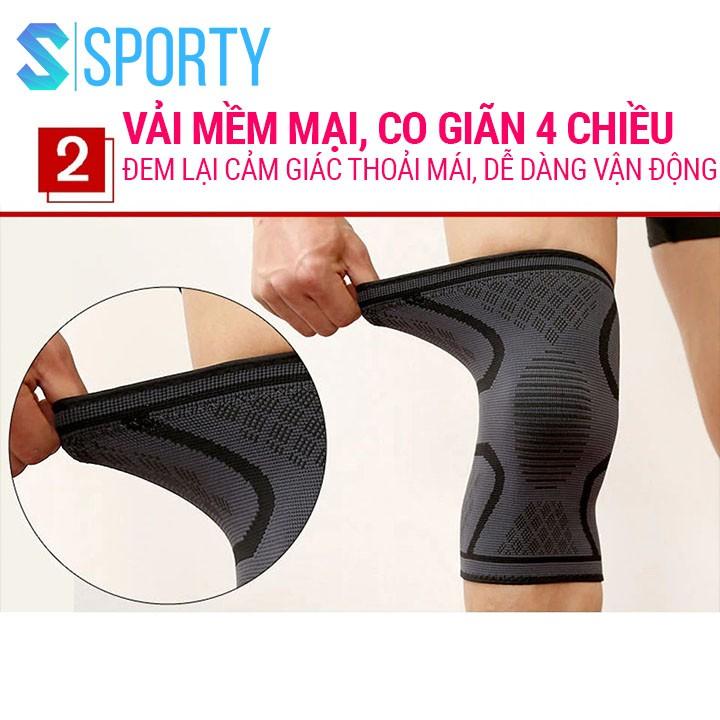 Băng quấn gối bảo vệ gối, cơ đùi, tránh chấn thương 1123 chất liệu vải dệt 3D siêu co dãn, thoáng khí thấm hút SPORTY