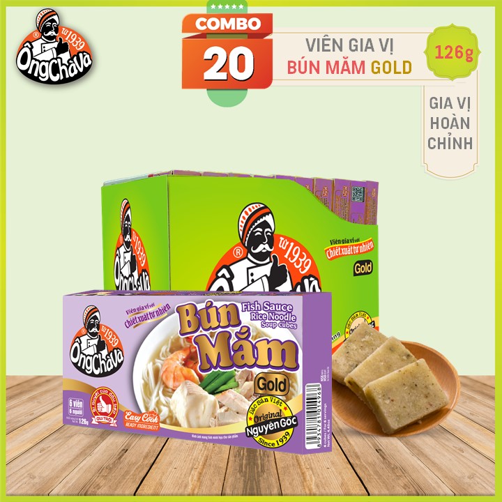 Lốc 20 Hộp Viên Gia Vị Bún Mắm Gold Ông Chà Và 126g (Fish Sauce Rice Noodle Soup Cubes)