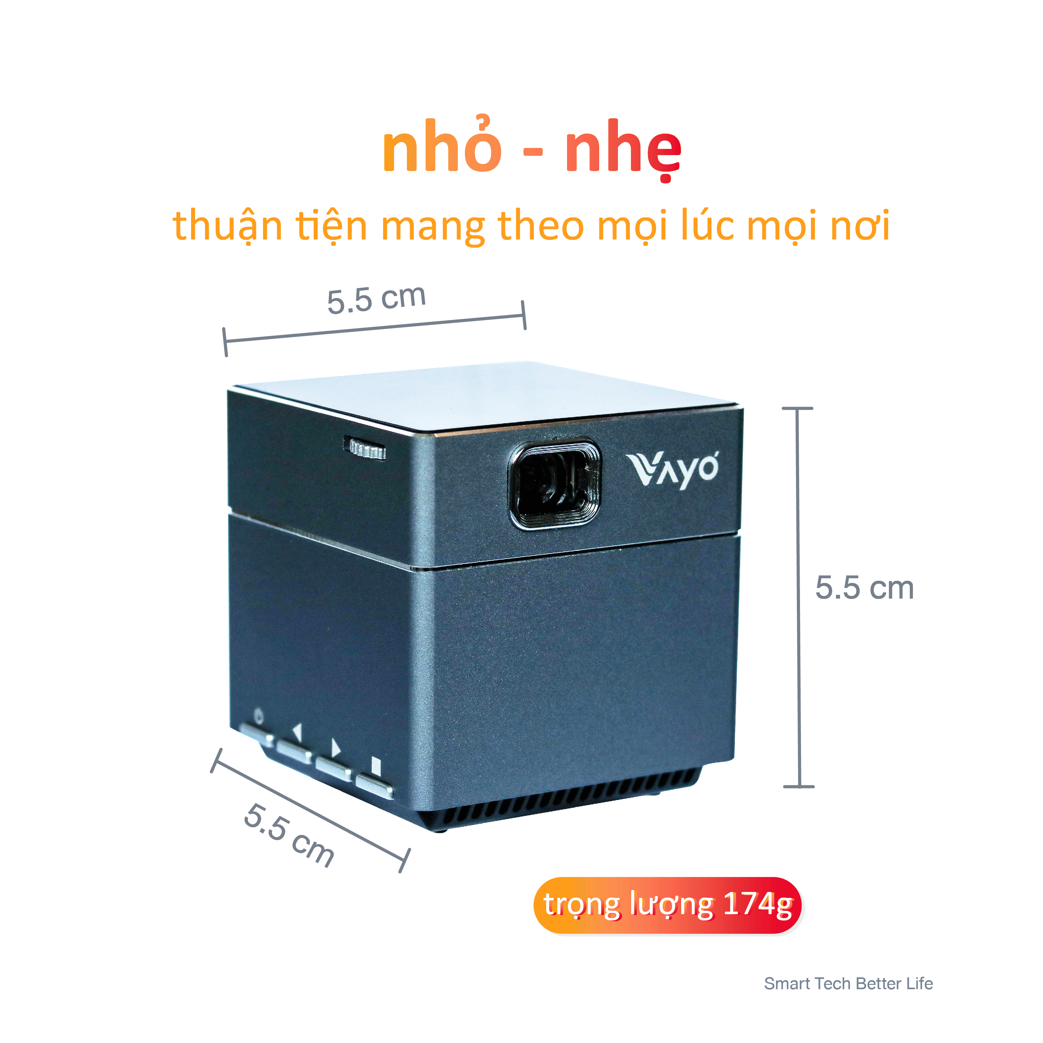 Máy chiếu thông minh mini Vayo - Smart Mini Projector công nghệ DLP kết nối Android, IOS, pin 2 tiếng, có sẵn loa, độ phân giải fullHD sắc nét, hàng chính hãng, bảo hành 12 tháng