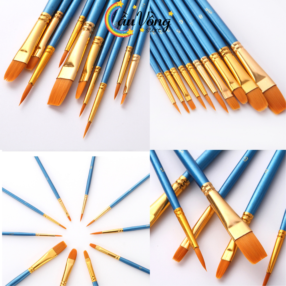 Bộ 10 cọ vẽ màu nước chất liệu nylon / gỗ tiện lợi