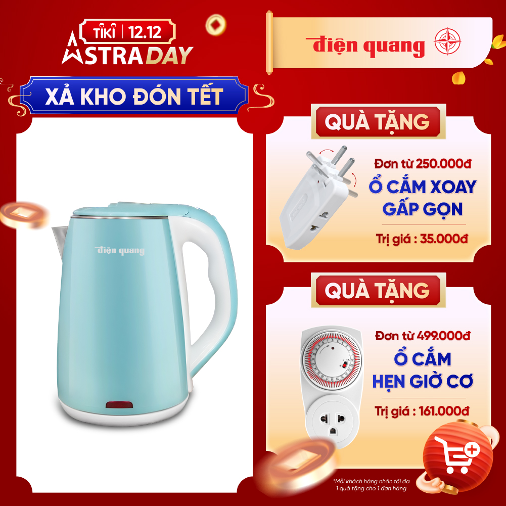 Ấm đun nước siêu tốc Điện Quang ĐQ EKT15 1518 - Inox chất lượng cao, đế xoay 360 độ, tự động ngắt điện - Hàng chính hãng