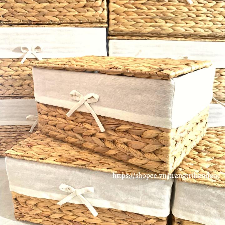Hộp đựng đồ bằng lục bình đan tay xinh xắn size vừa 40x25x18cm