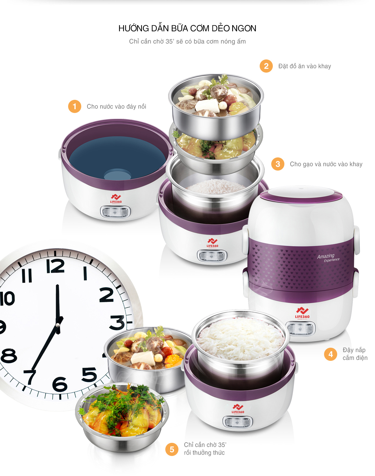 Hộp Cơm Cắm Điện - Hộp Hâm Nóng Văn Phòng 2 Tầng Life360 EL-ALS263 - Hàng Chính Hãng