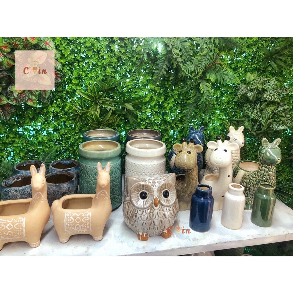 Chậu Hươu Cao Cổ, Lạc Đà, Nai dễ thương - Chậu trồng cây, trồng Sen Đá - Decor, trang trí sân vườn- Gốm Xuất Khẩu