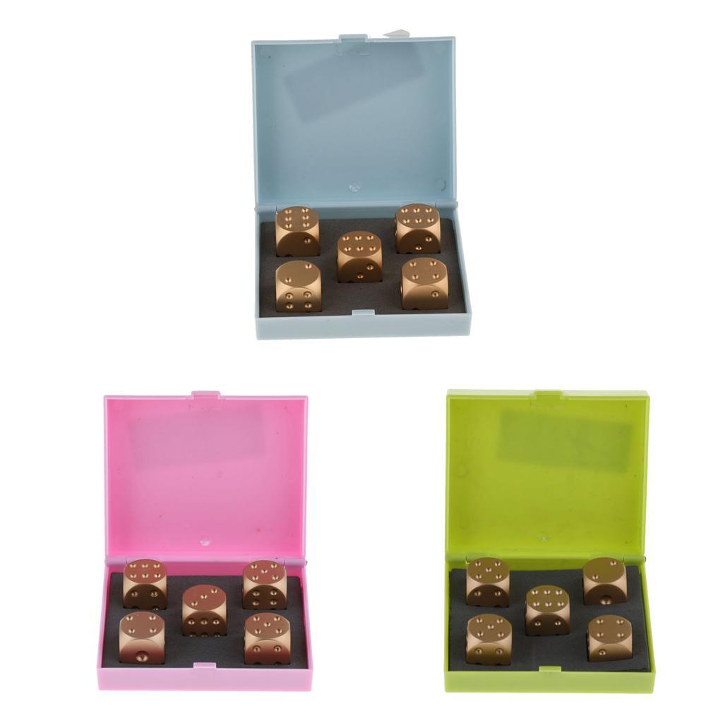 5pcs/set Gold Cube Dice Gift Role Play Games, fully aluminum alloy 6 sided spot dices with a storage box