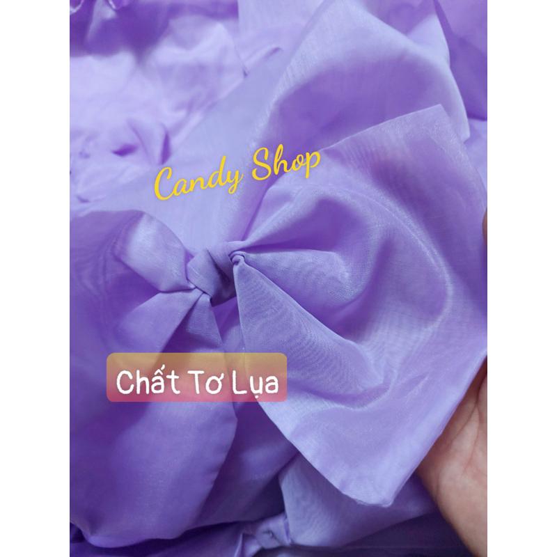Đầm maxi tơ lụa tay phồng nhiều nơ siêu hot