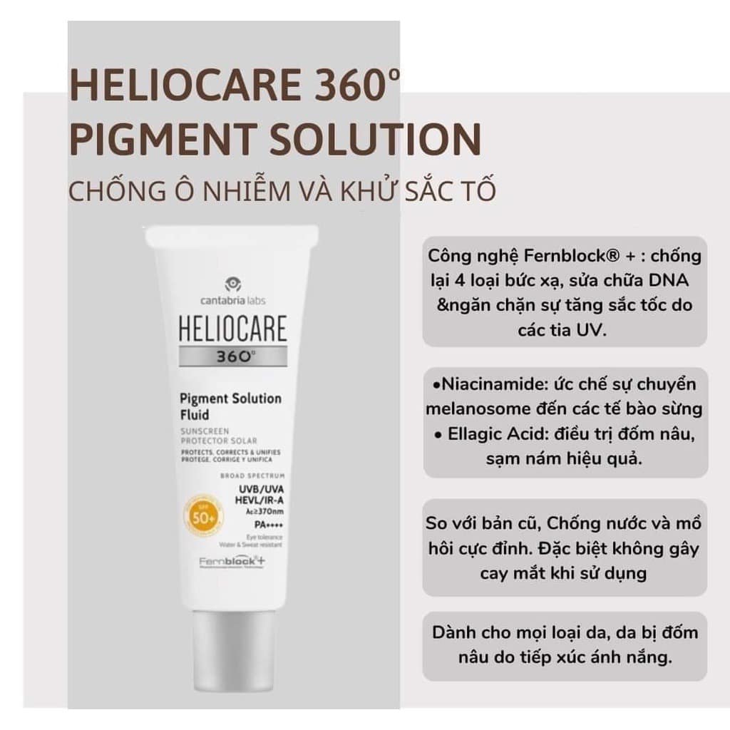 Kem chống nắng Heliocare 360° Pigment Solution Fluid SPF - Bảo vệ vượt trội