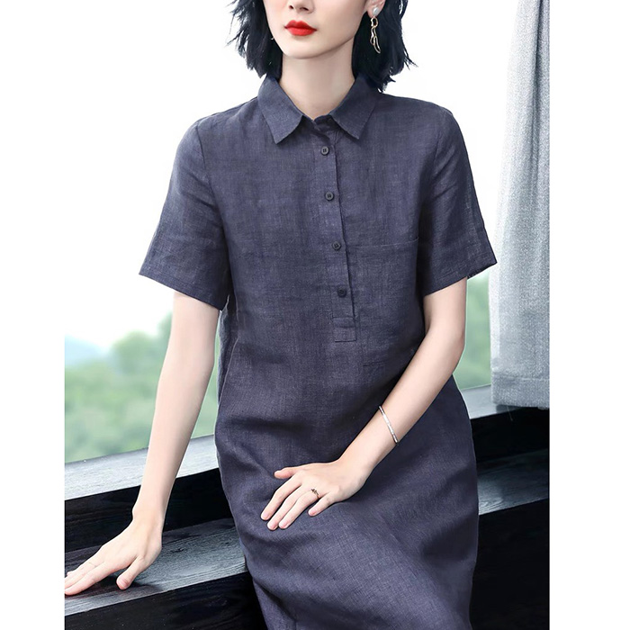 Đầm suông công sở linen cổ đức 2 túi sườn ArcticHunter, thời trang thương hiệu chính hãng