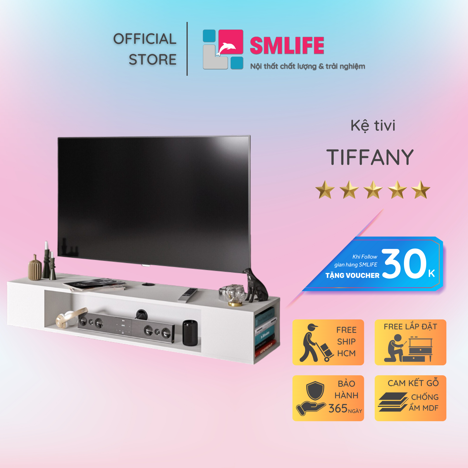 Kệ Tivi gỗ hiện đại SMLIFE Tiffany | Gỗ MDF dày 17mm chống ẩm | D120xR35xC25cm