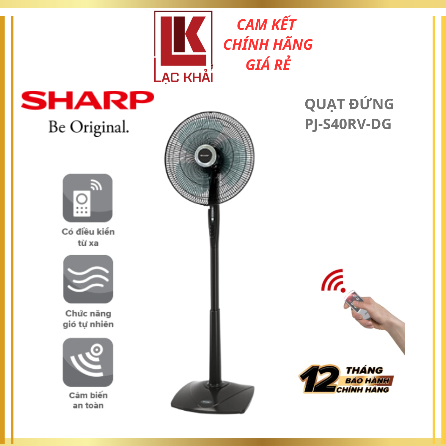 Quạt Đứng Sharp 3 Cánh PJ-S40RV-DG 50W - Hàng chính hãng - xuất xử Malaysia - Bảo hành 12 tháng