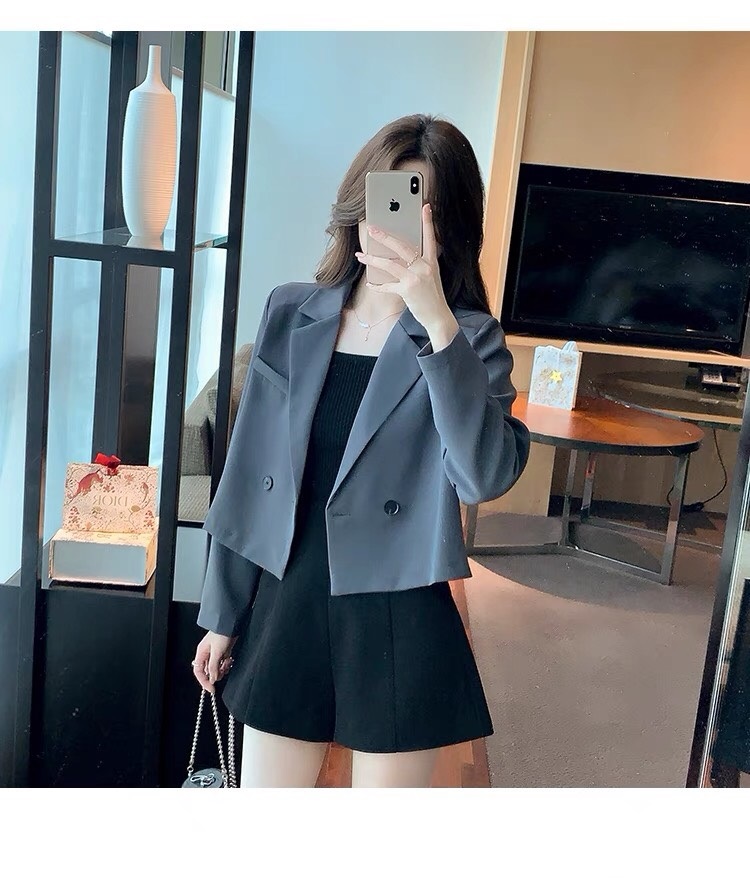 Áo blazer nữ dáng croptop dài tay Áo vest công sở nữ mùa đông dáng ngắn chất liệu tuyết mưa 2 lớp sang trọng thanh lịch