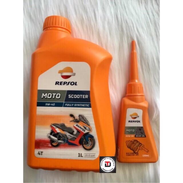 Repsol Scooter 5W40 1L + Nhớt hộp số Repsol Gear Oil 80W90 120ml ( bộ nhớt dùng cho xe tay ga cao cấp tổng hợp)