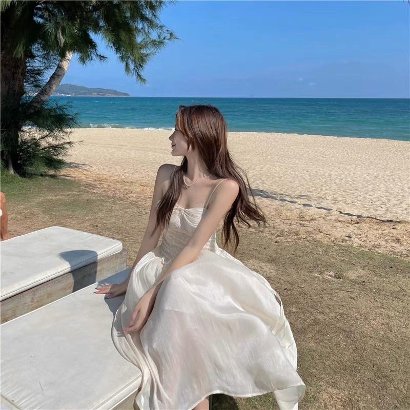 Váy Maxi 2 Dây Màu Trắng