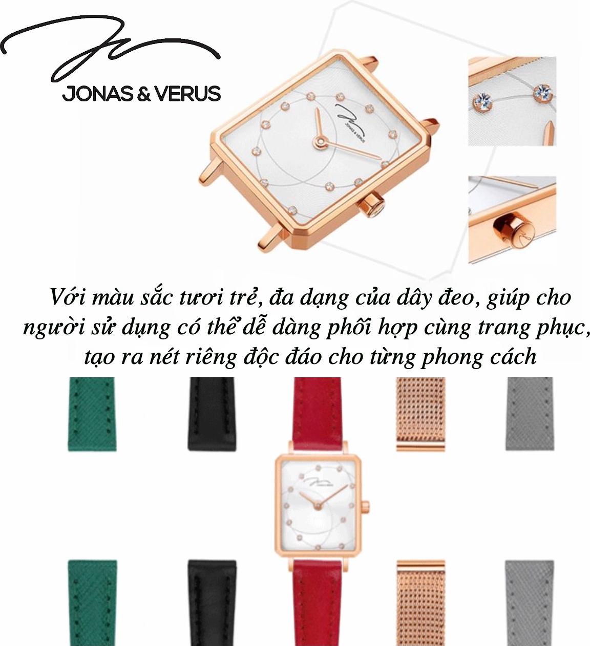 Đồng hồ đeo tay Nữ hiệu JONAS &amp; VERUS X02060-Q3.PPWLR, Máy Pin (Quartz), Kính sapphire chống trầy xước, Dây Da Italy