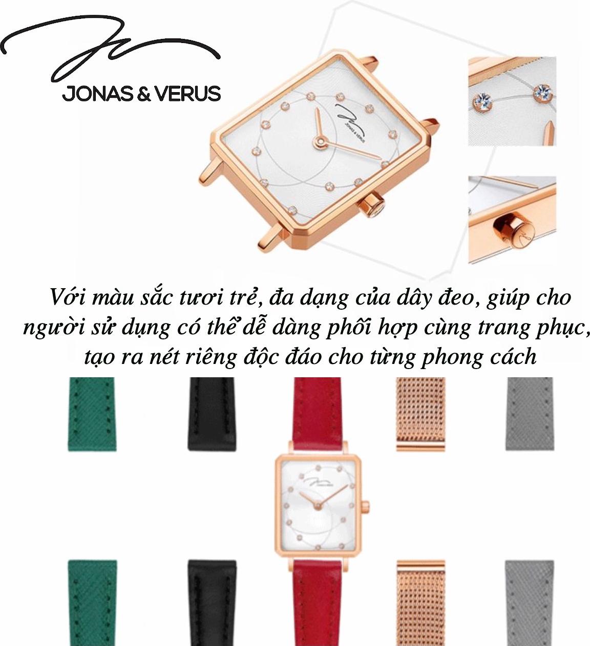 Đồng hồ đeo tay Nữ hiệu JONAS & VERUS X02060-Q3.PPWLR, Máy Pin (Quartz), Kính sapphire chống trầy xước, Dây Da Italy