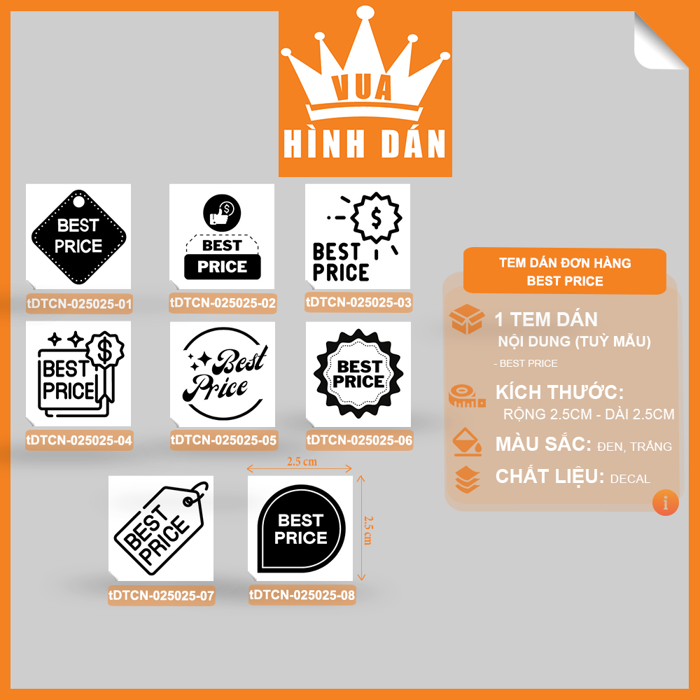 Set 100/500 sticker BEST PRICE (2.5x2.5cm) tem GIÁ TỐT dán lên túi hộp sản phẩm dành cho shop (1.080)