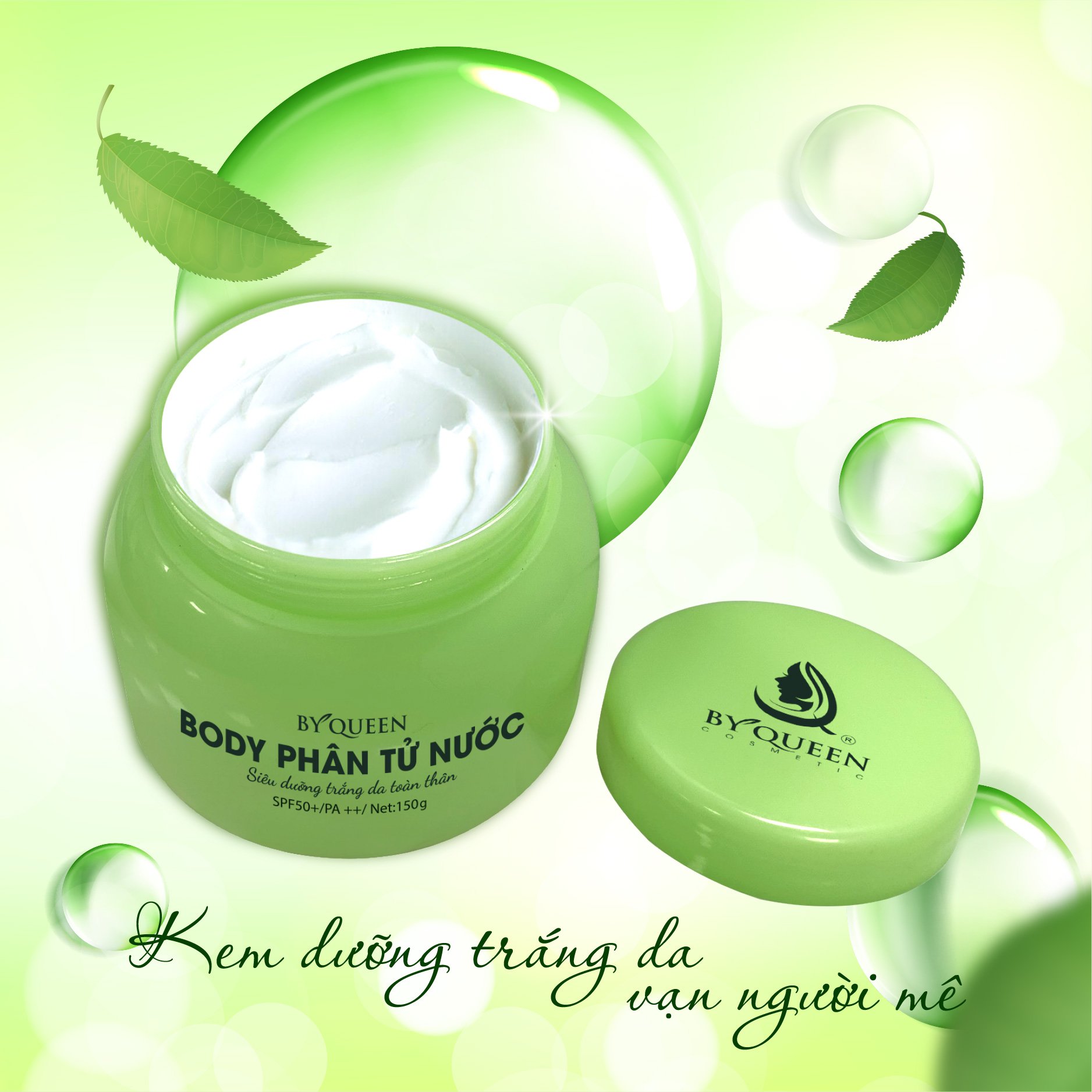 Kem dưỡng body siêu trắng By queen dạng phân tử nước thấm sâu, kháng nước 150ml - Body Cream By Queen