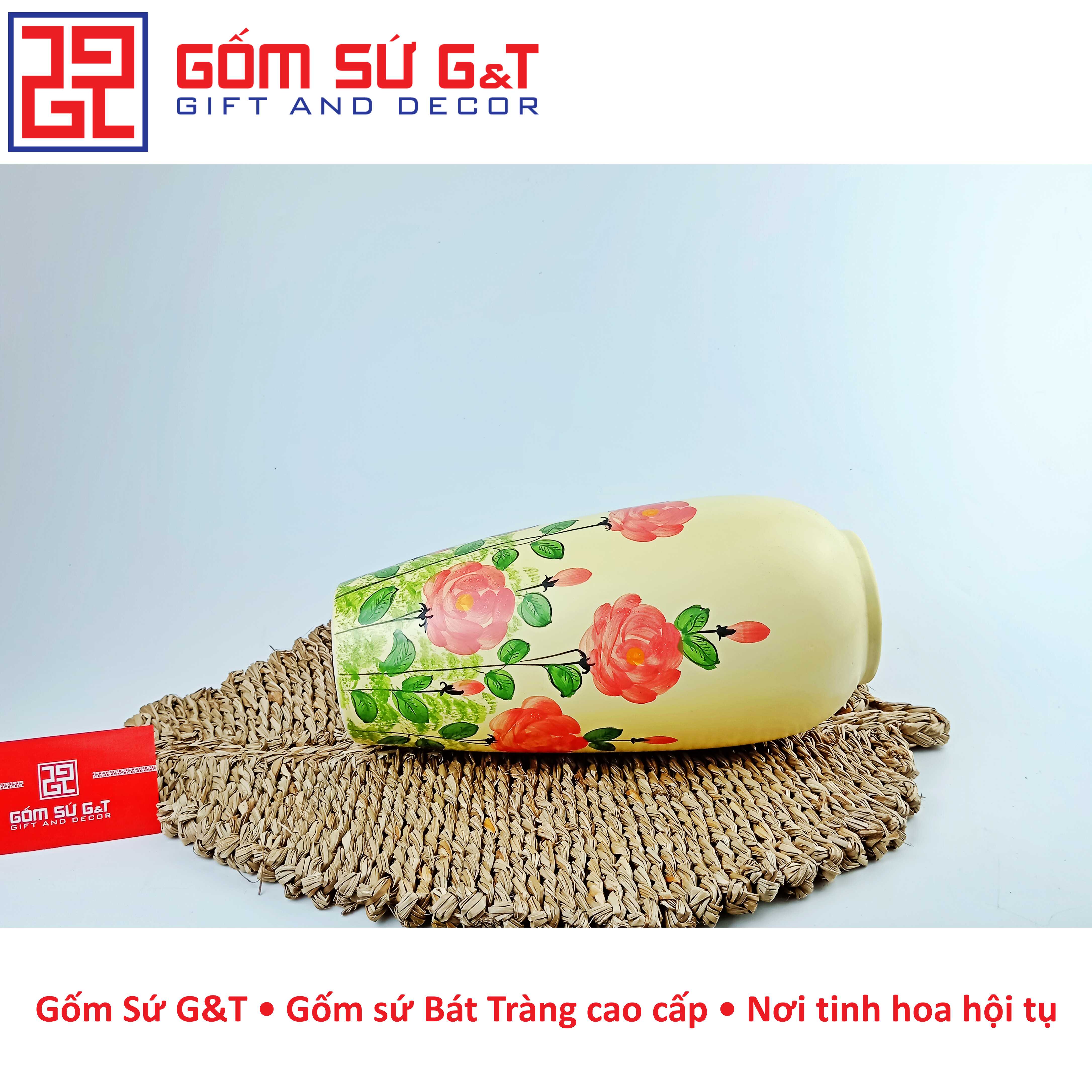 Lọ hoa dáng bom vẽ hoa hồng Gốm Sứ G&amp;T