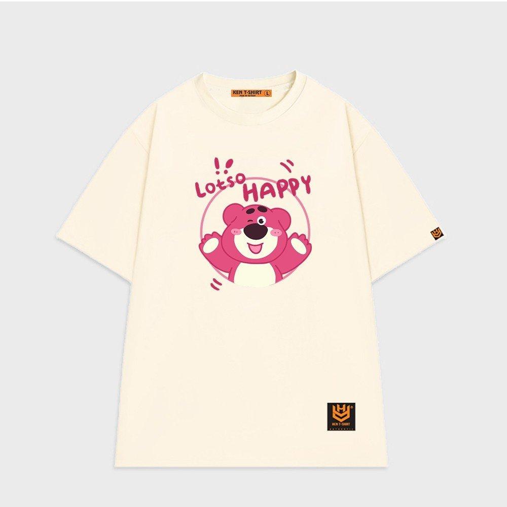 Áo thun unisex gấu dâu Lotso Happy vui nhộn áo thun tay lỡ - Trắng