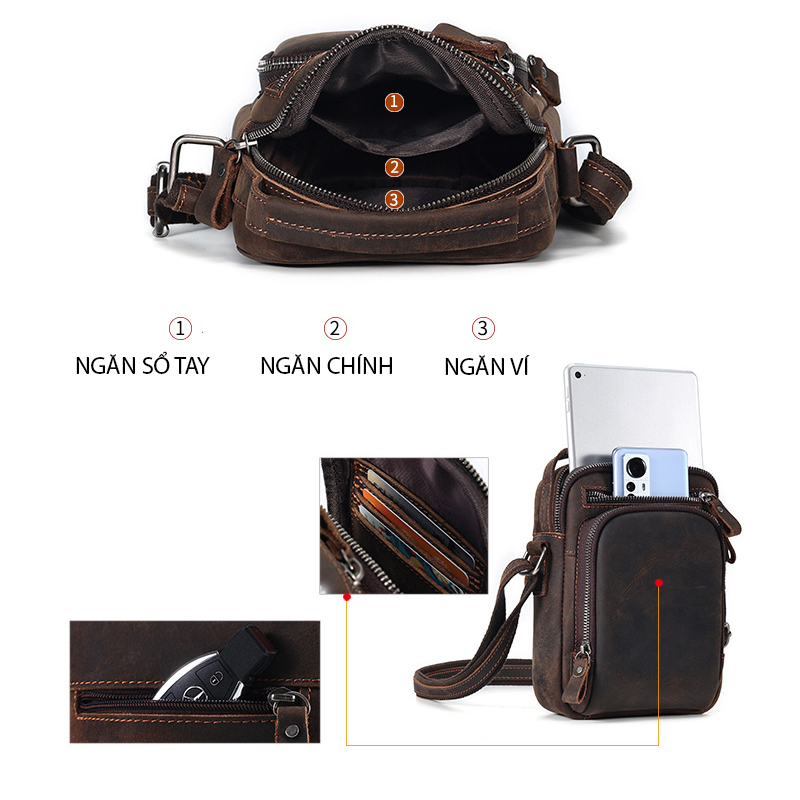 Túi đeo chéo nam DA BÒ THẬT phong cách mới - BEE GEE TDCN9200