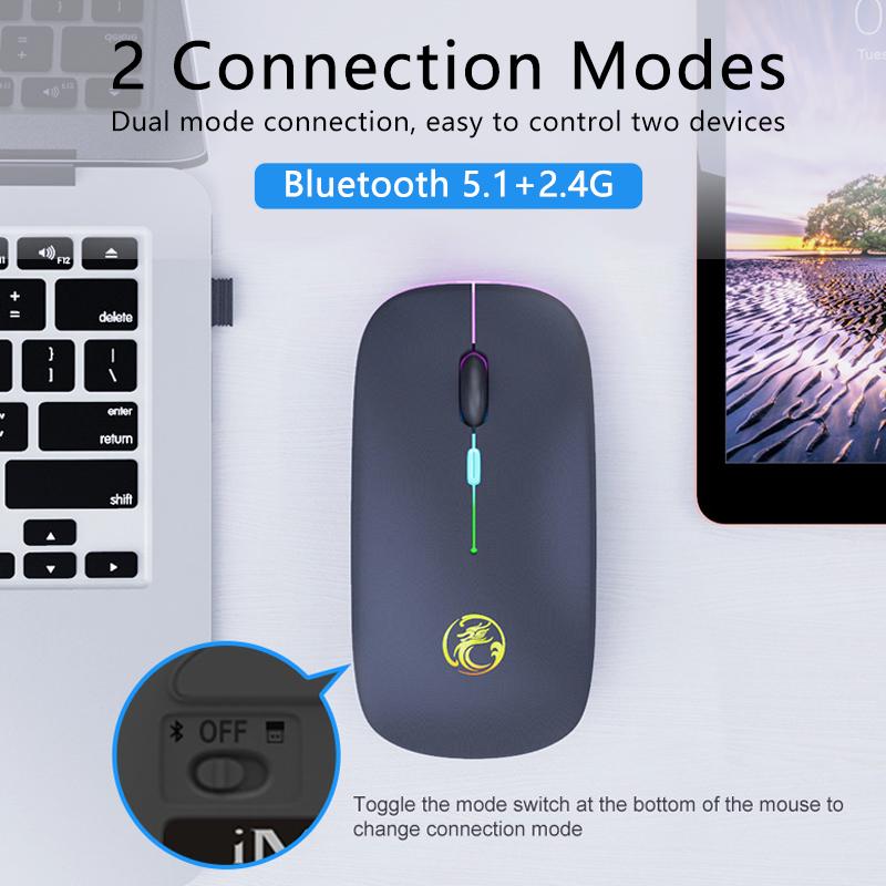 Chuột Không Dây Bluetooth RGB Sạc Chuột Máy Tính Không Dây Im Lặng Mause LED Backlit Ergonomic Cho Xiaomi Laptop