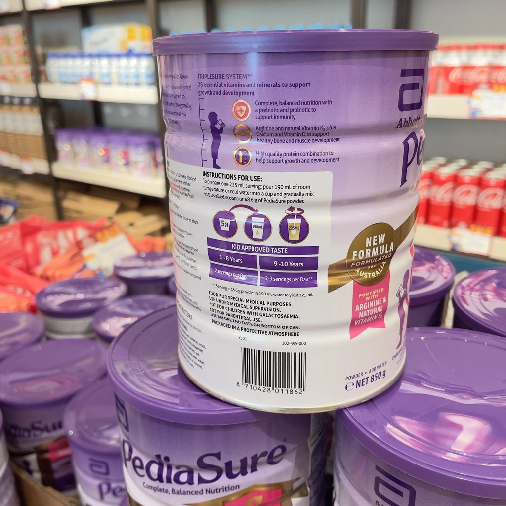 [Mẫu mới] Sữa bột Pediasure Úc 850gr Nắp Tím vị Vani bổ sung dưỡng chất cho trẻ