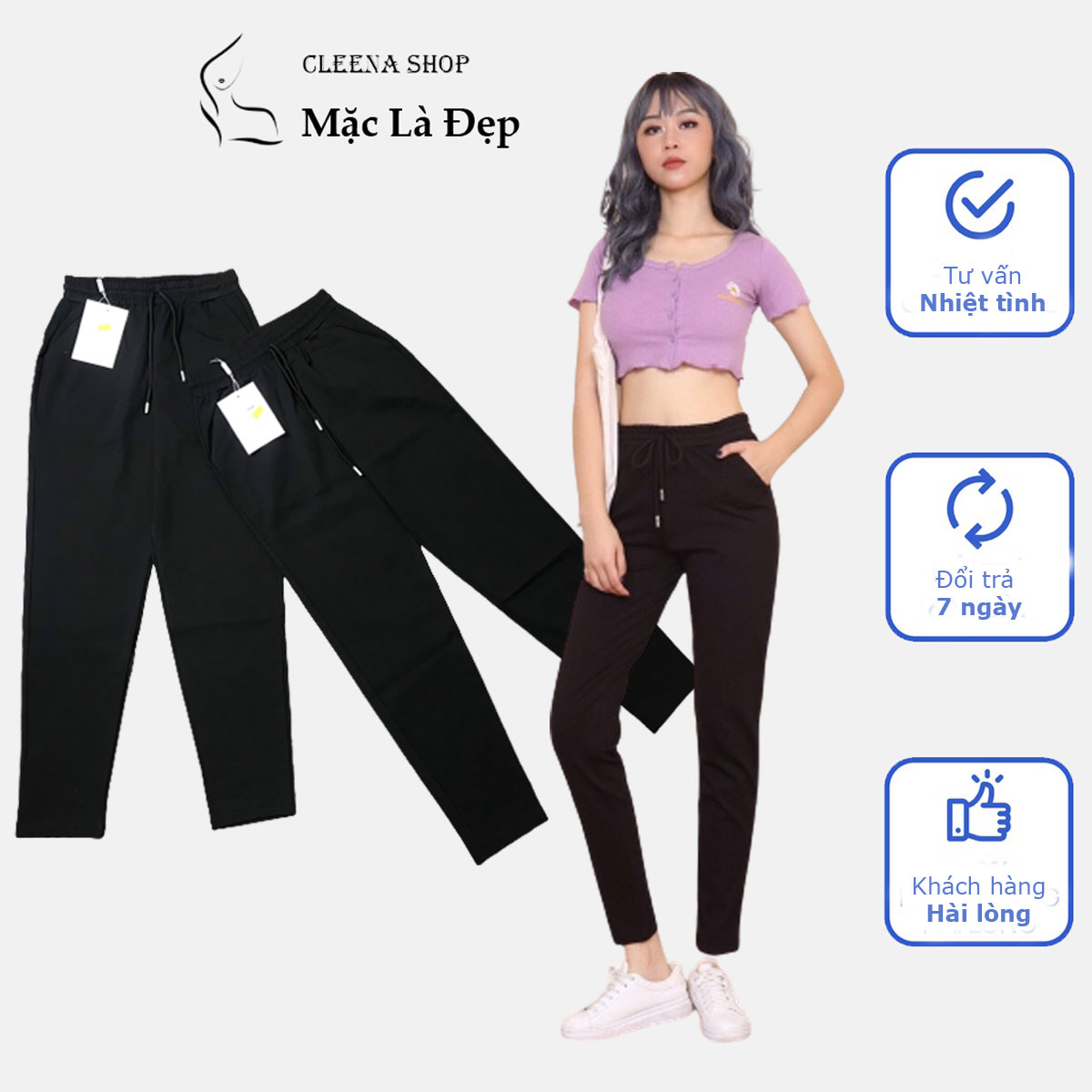 Quần jogger nữ trơn cao cấp, quần thể thao nữ có dây rút màu đen chất liệu Umi cao cấp sản xuất tại Việt nam