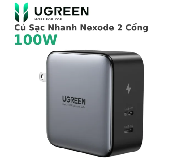 Củ sạc nhanh 100W Nexode GaN 2 cổng USB Type C Ugreen 40795 - Hàng chính hãng