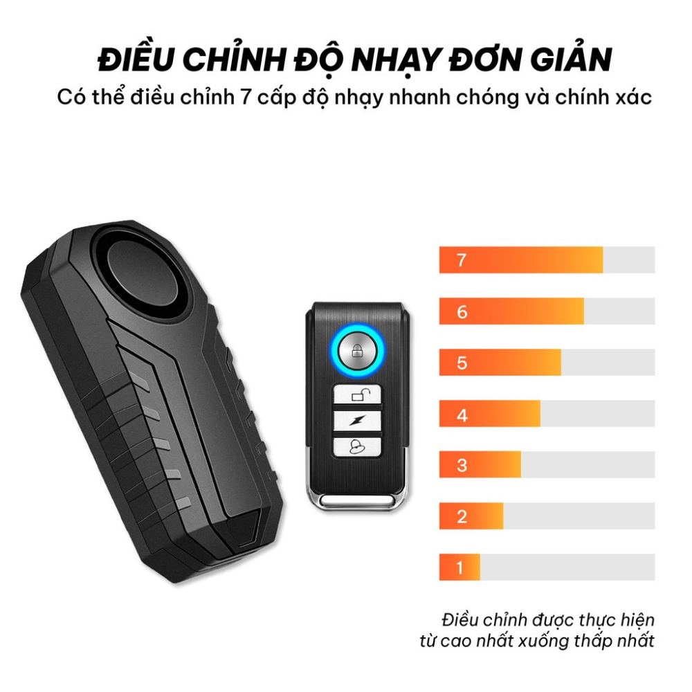 Chuông báo động chống trộm xe máy, xe đạp thông minh CTFAST KS-SP22R, cảm biến rung còi báo to, tích hợp điều khiển từ xa hỗ trợ tìm xe trong bãi xe, phát tín hiệu SOS khi gặp sự cố, chống nước IP65 - Hàng loại 1