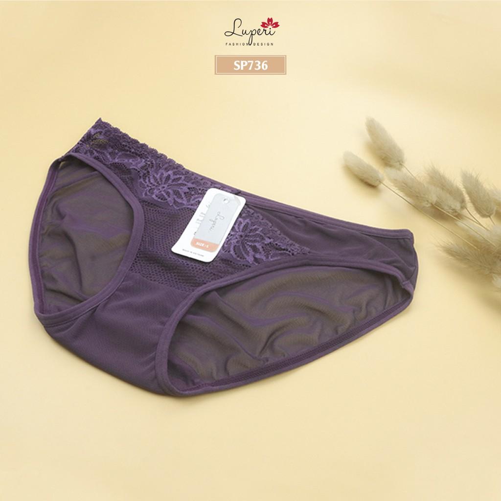 Quần Lót Nữ Ren Họa Tiết Nổi Phối Lưới Cạp Vừa LUPERI SP736 Dáng Bikini Mềm Mịn Co Giãn Không Lằn Mông Khử Mùi